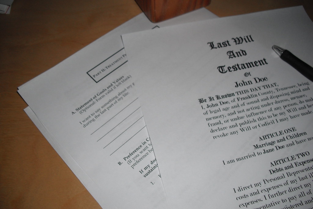 Last will and testament document representing an executor handling estate matters